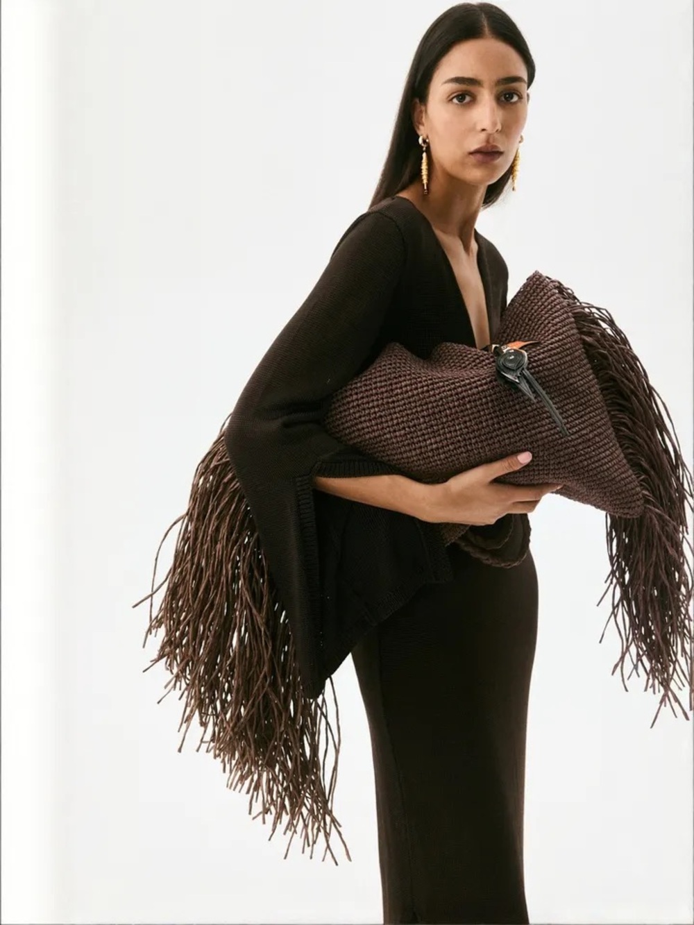 RARE H&M Brown Woven Fringe Tote Bag - Picture 3 of 12